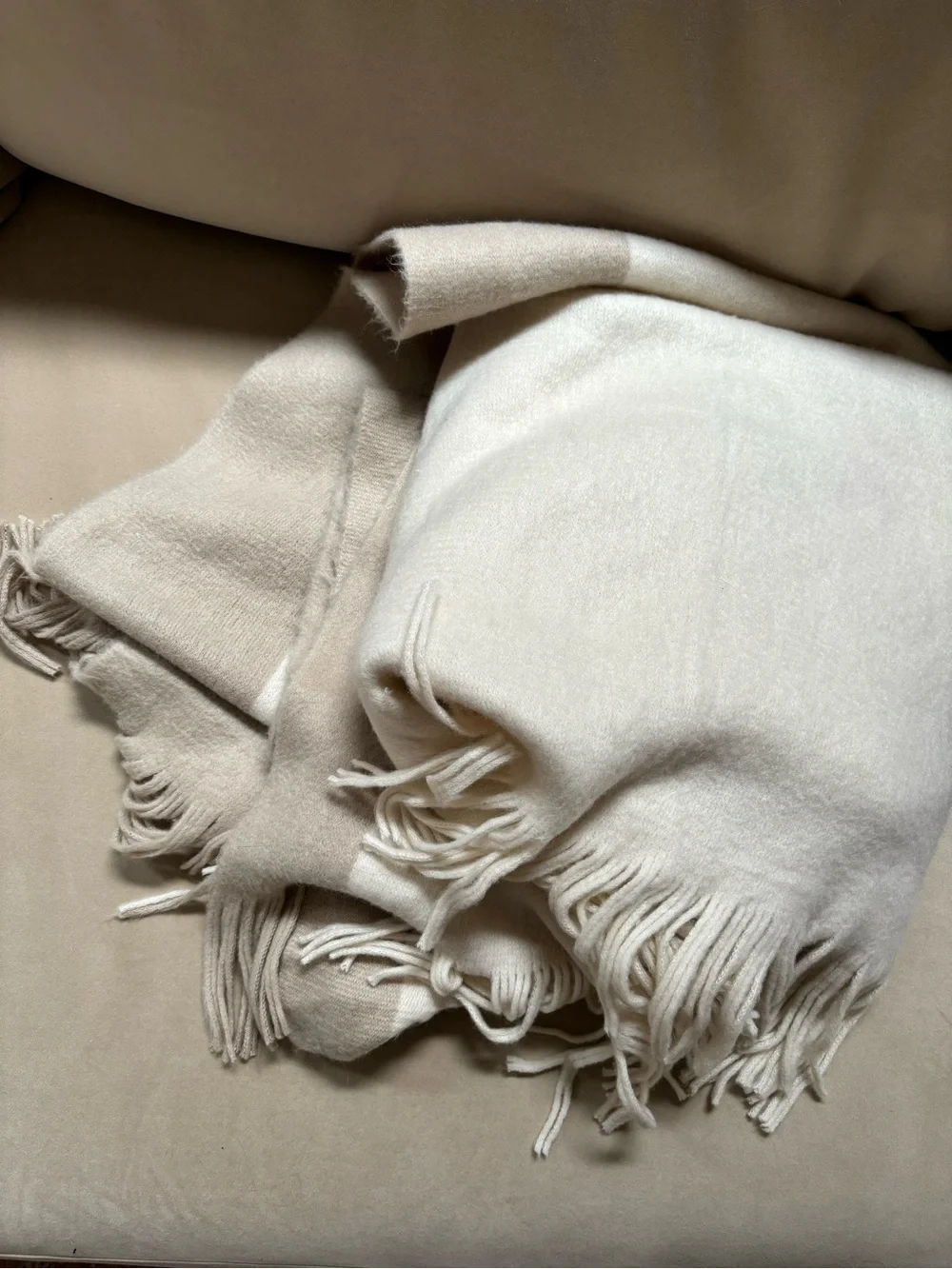 Crate&Barrel Cream Fringe Throw Blanket